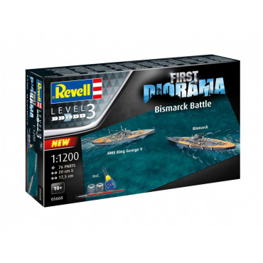 KIT PARA MONTAR REVELL FIRST DIORAMA SET BISMARK BATTLE 1/1200 76 PEÇAS COMPLETO COM TINTAS COLA E PINCEL REV 05668